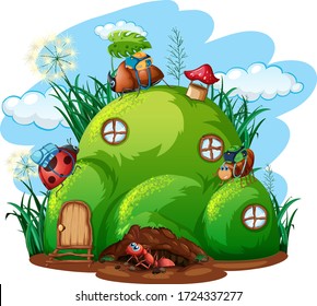 Gardening theme with insects in their home illustration