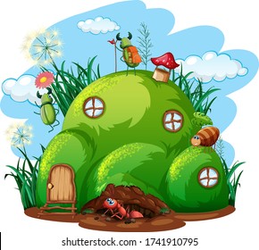 Gardening theme with insects in their home illustration