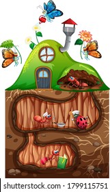 Gardening theme with insects in their home illustration