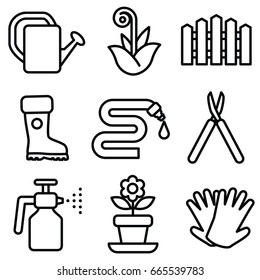 gardening thin line icon set