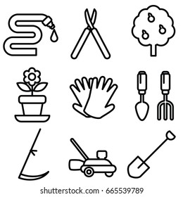gardening thin line icon set