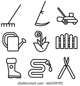 gardening thin line icon set
