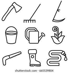 gardening thin line icon set