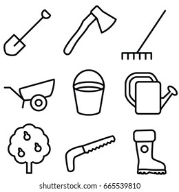 gardening thin line icon set
