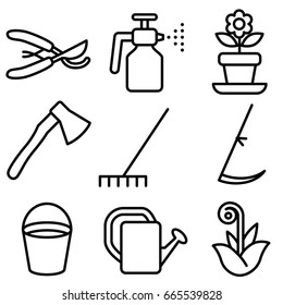gardening thin line icon set