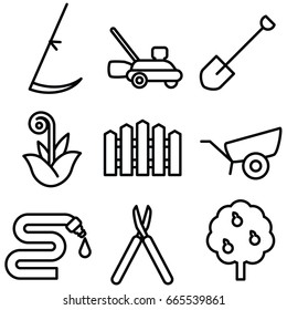 gardening thin line icon set