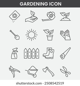 gardening thin line icons and vector.