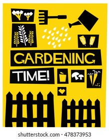 Gardening Time! (Flat Style Vector Illustration Quote Poster Design)