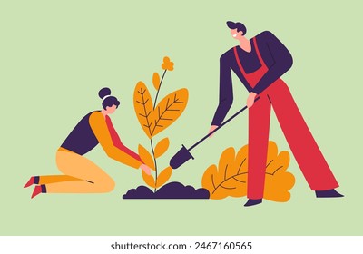 Gardening Together as a Team vector