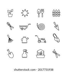 Gardening tool equipment line icon set. Editable stroke vector, isolated at white background