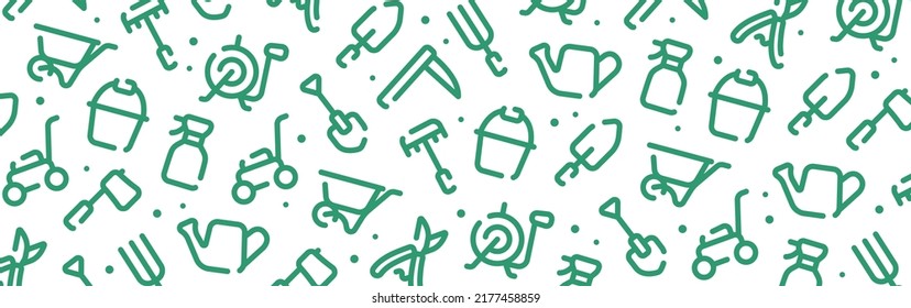 Gardening tool icon pattern background wide banner