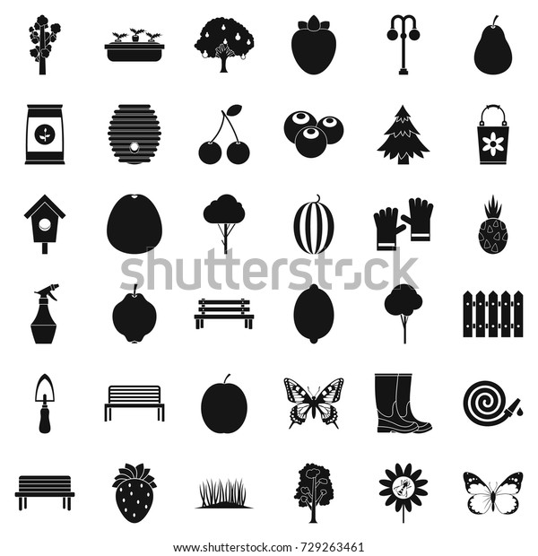 Gardening tool icons\
set. Simple style of 36 gardening tool vector icons for web\
isolated on white\
background