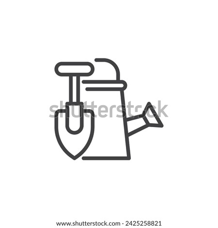 Gardening tool line icon. linear style sign for mobile concept and web design. Shovel and watering can outline vector icon. Symbol, logo illustration. Vector graphics