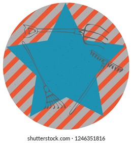 Gardening tool, rakes with blue star design on white background.