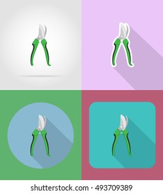 gardening tool secateurs flat icons vector illustration isolated on background