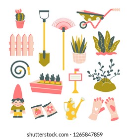 Gardening tool set. Flat style vector illustration of garden equipment
