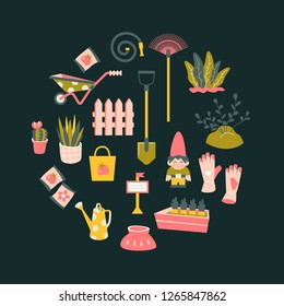 Gardening tool set. Flat style vector illustration of garden equipment