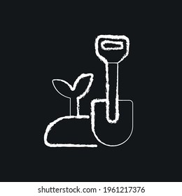 Gardening tool shovel and plant chalk icon. Garden inventory, equipment. Customizable thin line contour symbols. Isolated vector outline illustrations.