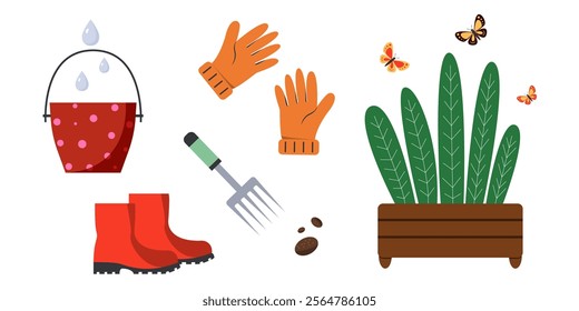 Gardening tools and accessories for a productive garden activity outside