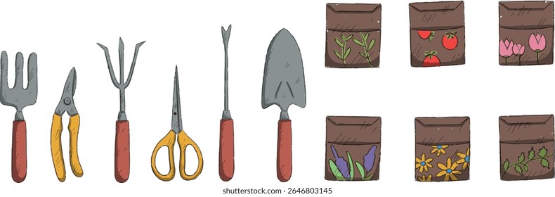 gardening tools collection. Flower market, flower shop, gardening market