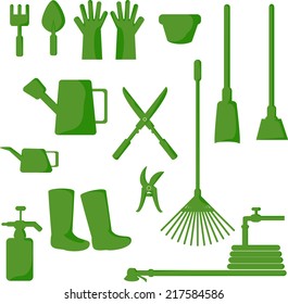 Gardening tools collection - vector silhouette 