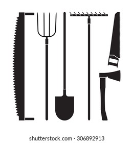 Gardening tools collection, vector silhouette