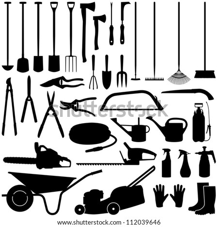 Gardening tools collection - vector silhouette