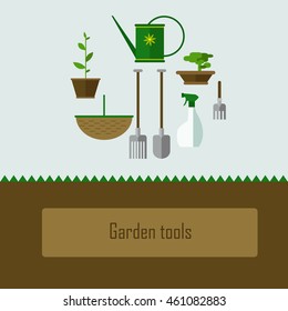 Gardening tools collection web icons in flat design. 
