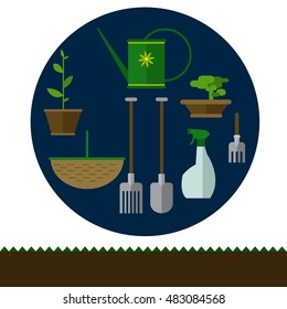 Gardening tools collection web icons in flat design.