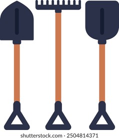 Gardening tools color icon. Rake and digging shovels