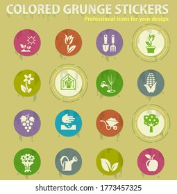 gardening tools colored grunge icons with sweats glue for design web and mobile applications