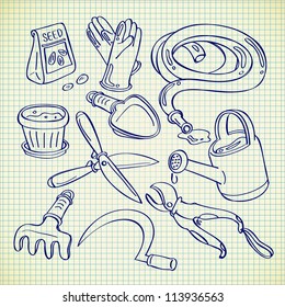 gardening tools in doodle style