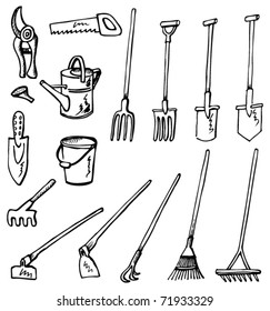 Gardening tools doodles. Hand-drawn illustration converted to vectors.