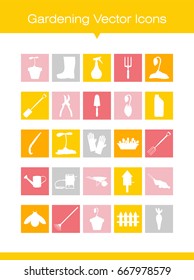 Gardening tools flat vector silhouette illustration icons set