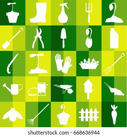 Gardening tools flat vector silhouette illustration icons set