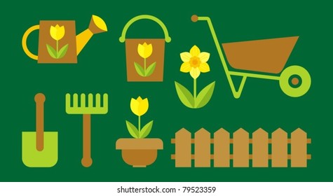 gardening tools and flowers