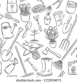 Gardening Tools Flowers Seamless Pattern Vector Stock Vector (Royalty ...