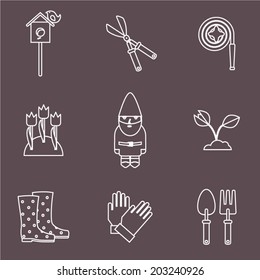 Gardening tools, garden line vector icons set.