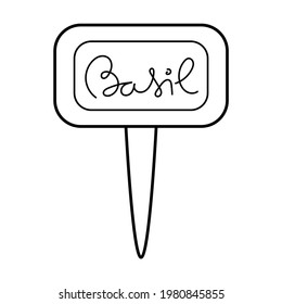 Gardening tools garden seed marker for basil outline simple minimalistic flat design vector illustration isolated on white background