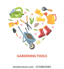 Gardening Tools of Heart Shape Banner Template, Gardening, Farming and Agriculture Concept Vector Illustration