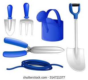 Gardening tools and hose illustration