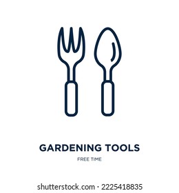 gardening tools icon from free time collection. Thin linear gardening tools, garden, shovel outline icon isolated on white background. Line vector gardening tools sign, symbol for web and mobile