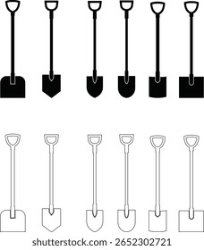 Ferramentas de jardinagem ícone definir mão rake spade, enxada, pá, e coleção vetor Trowel isolado no fundo transparente para projetos criativos. Ferramentas de jardinagem paisagem construção agrícola equipamentos de trabalho