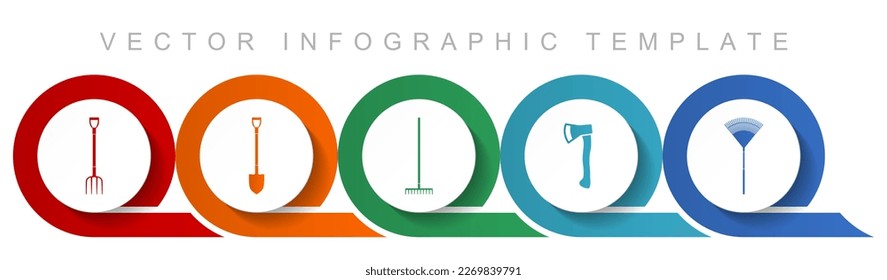 Gardening tools icon set, miscellaneous icons such as fork, shovel, axe and rake for webdesign and mobile applications, flat design infographic vector template in eps 10