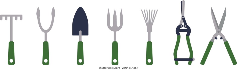 Gardening tools icon set. Soil work equipment