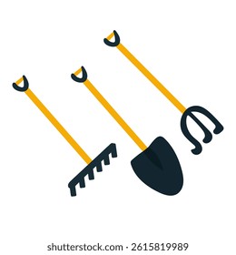 Conjunto de iconos de herramientas de jardinería. Equipo de trabajo del suelo