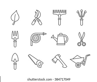 Gardening tools icon set. Vector illustration of garden tools. Linear style