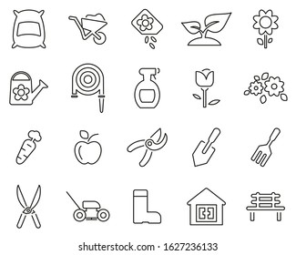 Gardening & Gardening Tools Icons Black & White Thin Line Set Big