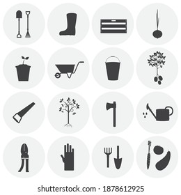 Gardening tools icons on white background
