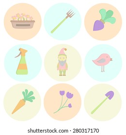 Gardening tools icons set flat design with long shadows